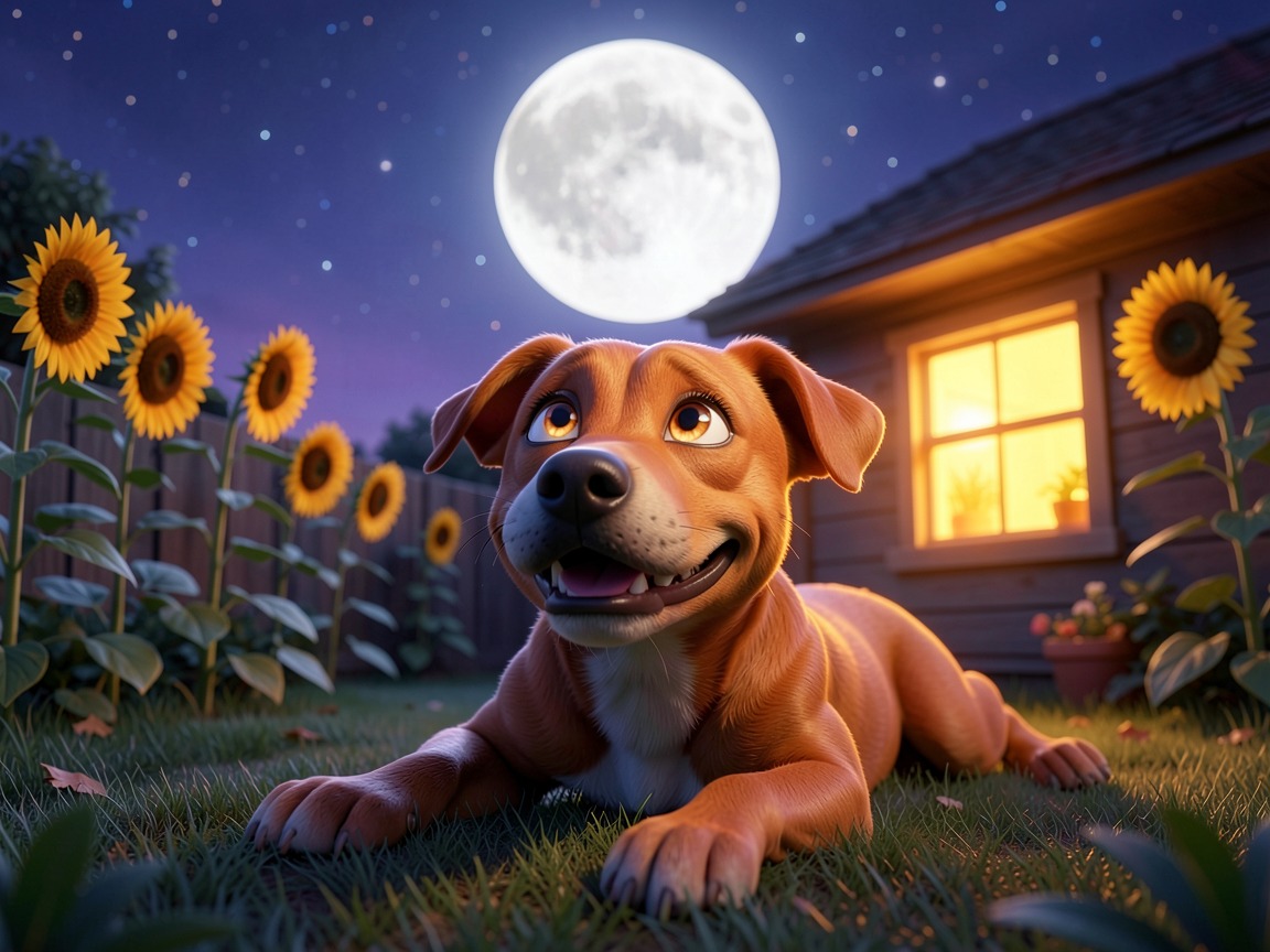 Milo staring up at the moon